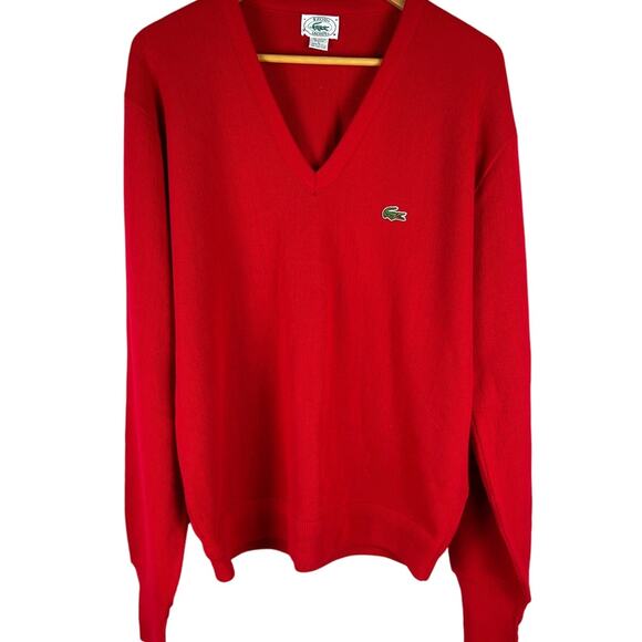 Vintage 80’s IZOD-Lacoste Bright Red V-Neck Soft Sweater Size Large - Picture 4 of 9